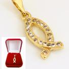 Pingente Feminino Peixe Cristão Evangélico Igreja Zircônias Cravejadas Folheada a Ouro 18k