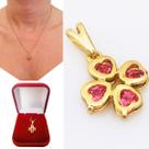Pingente Feminino Trevo da Sorte Coração Rosa em Zircônia Cravejada Folheada a Ouro 18k Semijoia
