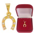 Pingente Ferradura Cavalo Country Zircônia Banhado a Ouro 18k + Caixa Veludo
