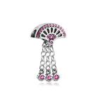 Pingente Leque Zircônia Rosa Em Prata 925