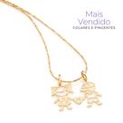 Pingente Mãe De Dois Meninos Rommanel + Cordão Elo Cadeado Banhados A Ouro 18k
