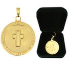 Pingente Medalha Cruz Pai Nosso Religioso Semijoia Folheada a Ouro 18k