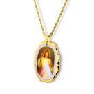 Pingente Medalha De Jesus Misericordioso em porcelana pintada à mão com ouro - grande