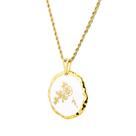 Pingente Medalha Flor e Folhas em porcelana com detalhe pintado à mão com ouro