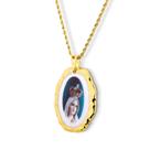 Pingente Medalha Nossa Senhora Fatima em porcelana pintada à mão com ouro - grande
