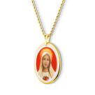 Pingente Medalha Nossa Senhora Fatima em porcelana pintada à mão ouro - grande