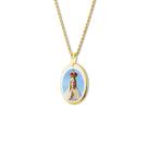 Pingente Medalha Nossa Senhora Fátima em porcelana pintada à mão ouro - mini