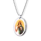 Pingente Medalha Nossa Senhora Imaculada Conceição em porcelana pintada à mão com ouro branco - grande