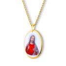Pingente Medalha Sagrado Coração De Jesus em porcelana pintada à mão com ouro - grande