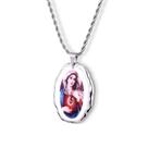 Pingente Medalha Sagrado Coração Maria em porcelana pintada à mão com ouro - média
