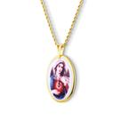 Pingente Medalha Sagrado Coração Maria em porcelana pintada à mão com ouro - média
