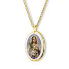 Pingente Medalha Santa Maria Goretti em porcelana pintada à mão com ouro - grande