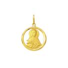 Pingente Medalha Santa Teresinha Ouro 18K 17mm Redondo Vazado K130
