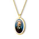 Pingente Medalha São Padre Pio de Pietrelcina em porcelana pintada à mão com ouro - grande Pingente Medalha São Padre Pio de Pietrelcina em porcelana pintada à mão com ouro - grande
