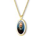 Pingente Medalha São Padre Pio de Pietrelcina em porcelana pintada à mão com ouro - média Pingente Medalha São Padre Pio de Pietrelcina em porcelana pintada à mão com ouro - média