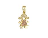 Pingente Menina Cravejado com Mini Zircônias e Pedra Tipo Rubelita Banhados em Ouro 18K Pingente Menina Cravejado com Mini Zircônias e Pedra Tipo Rubelita Banhados em Ouro 18K