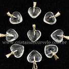 Pingente Mini Coração 15mm Cristal Natural Dourado - Pacote com 3 Unidades