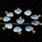 Pingente Mini Coração Pedra da Lua Opalina com Montagem Dourada - Pacote com 3 Unidades