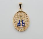 Pingente Oval Desenhado com Santa Cravejada Banhado em Ouro 18K
