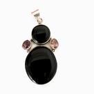 Pingente Oval Pedra Natural Onix e Ametista Prata 925