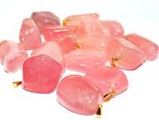 Pingente Pedrinha Natural Quartzo Rosa Extra Grande Dourado Atacado