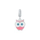 Pingente Prata Link Coruja com Resina Rosa e Azul 11x10.30mm