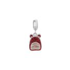 Pingente Prata Link Mochila com Resina Rosa e Glitter