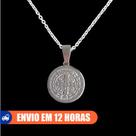 Pingente Prateado Medalha de Proteção São Bento Com Relevo Pequeno Aço Inox - Dupla Face