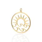 Pingente rommanel feminino redondo grande sol e ondas vazado banhado ouro 18k 542738