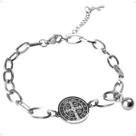 Pingente São Bento + Pulseira Masculina Aço Inoxidável Prata casual medalha qualidadde premium