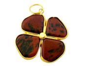 Pingente Trevo da Sorte em Obsidiana Mahogany - Pedra Natural - 10 Unidades