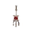 Pingente Tridente Pomba Gira Com Rosa 3,2 cm Niquelado