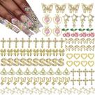 Pingentes de unhas KACHIMOO 106 peças Gold Cross Cherry Pink 3D Star
