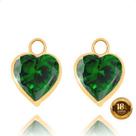 Pingentes Ouro 18k Coração 6mm para Brinco Verde Esmeralda