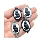 Pingentes Vintage Góticos De Gato Preto Com Camafeu 42x24mm, Pingente De Bruxa De Halloween Para