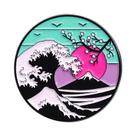 Pins De Esmalte Com Temas Oceano, Nascer Do Sol, Pôr Do Sol E Ondas, Broches De Pintura Artística