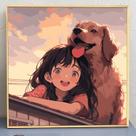 Pintura de parede, pintura de parede, linda garota e cachorro, estilo anime