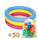 Piscina 88 Litros Inflável Infantil 3 Anéis + 50 Bolinhas Coloridas