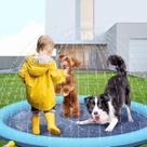 Piscina Circular Esteira Infantil Em PVC Resistente 170cm Com Chafariz Jato D'Água Para Criança Pets