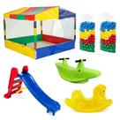 Piscina de Bolinhas Quadrada 1,50m Premium 1.000 Bolinhas Escorregador Médio Gangorra 1 Lugar Jacaré 2 Lugares