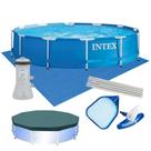 Piscina Estrutural 6.503 Litros Armação Azul + Capa + Filtro + Forro + Kit Limpeza- Intex