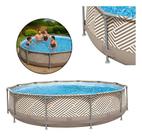 Piscina Estrutural 7200 Litros Circular Resistente Bege Listradas Redonda