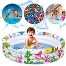 Piscina Inflável Infantil 180L Redonda Fundo do Mar Crianças Bebês Verão Férias Praia 3 Anéis Plástico Resistente Playgr