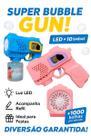 Pistola Elétrica de Bolhas de Sabão Infantil + Refil Diversão para Festas e Brincadeiras (ROSA)