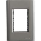 Placa 3 Postos 4x2 Tramontina Giz Onix Metalizado com Suporte Placa 3 Postos 4x2 Tramontina Giz Onix Metalizado com Suporte