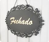 Placa Aberto e Fechado em MDF Preto e Dourado - 30x22cm