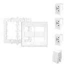 Placa C/3 Módulos Tomada 10A + 1 Módulo Interruptor Simples