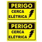Placa Cerca Elétrica Advertência Perigo Cuidado Alumínio 2 unidades