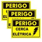Placa Cerca Elétrica Advertência Perigo Cuidado Alumínio 3 unidades