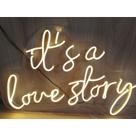 placa com Led neon frase Its a love story - Letreiro luminoso 50x40